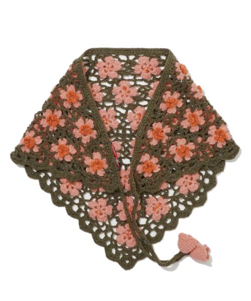 [P X NICKGEAR] 핸드메이드 플라워 니트 레이어링 스카프 카키_FR7AZ007