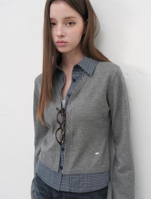 체크 셔츠 레이어드 가디건 [GREY] / WBE3L04530