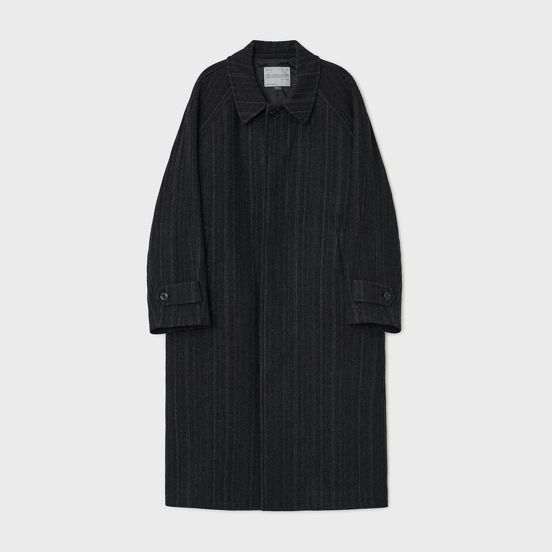 맥시 멜톤 울 발마칸 코트 - 차콜 스트라이프