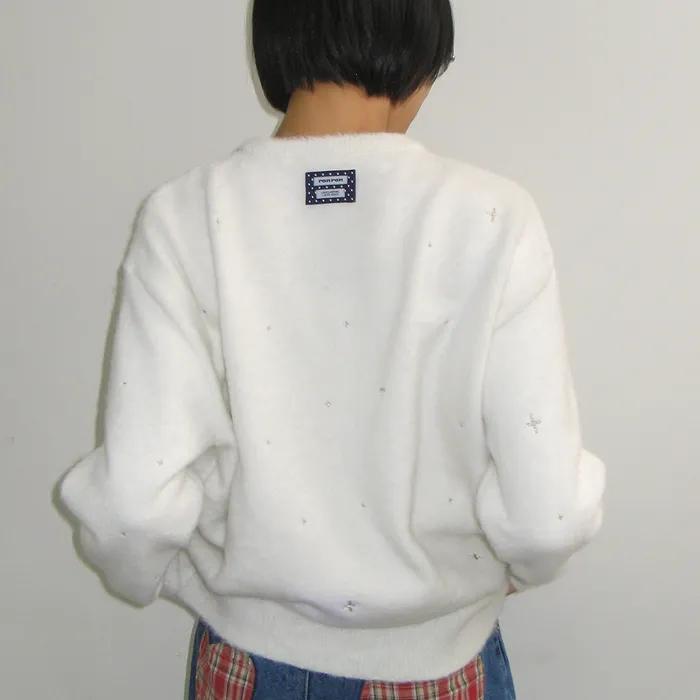 HAIRY PEARL EMBROIDERY KNIT WHITE