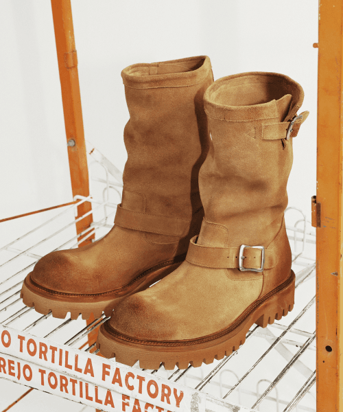 6.5cm 페더 코만도솔 카우하이드 엔지니어부츠 베이지