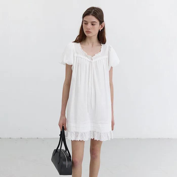 PUFF SHIRRING MINI DRESS WHITE_UDDR5B225WT
