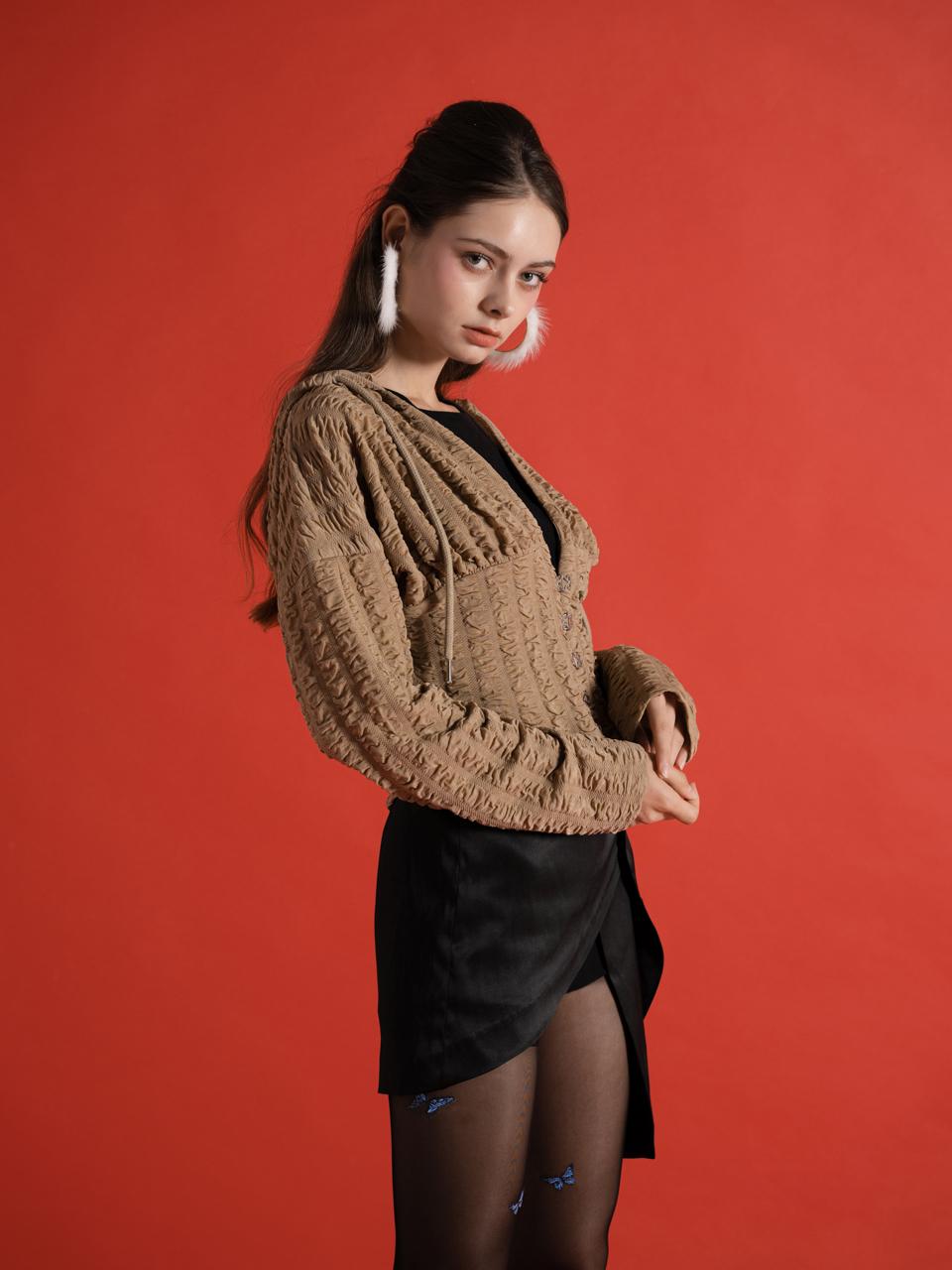 Beige Corset Hoodie Cardigan