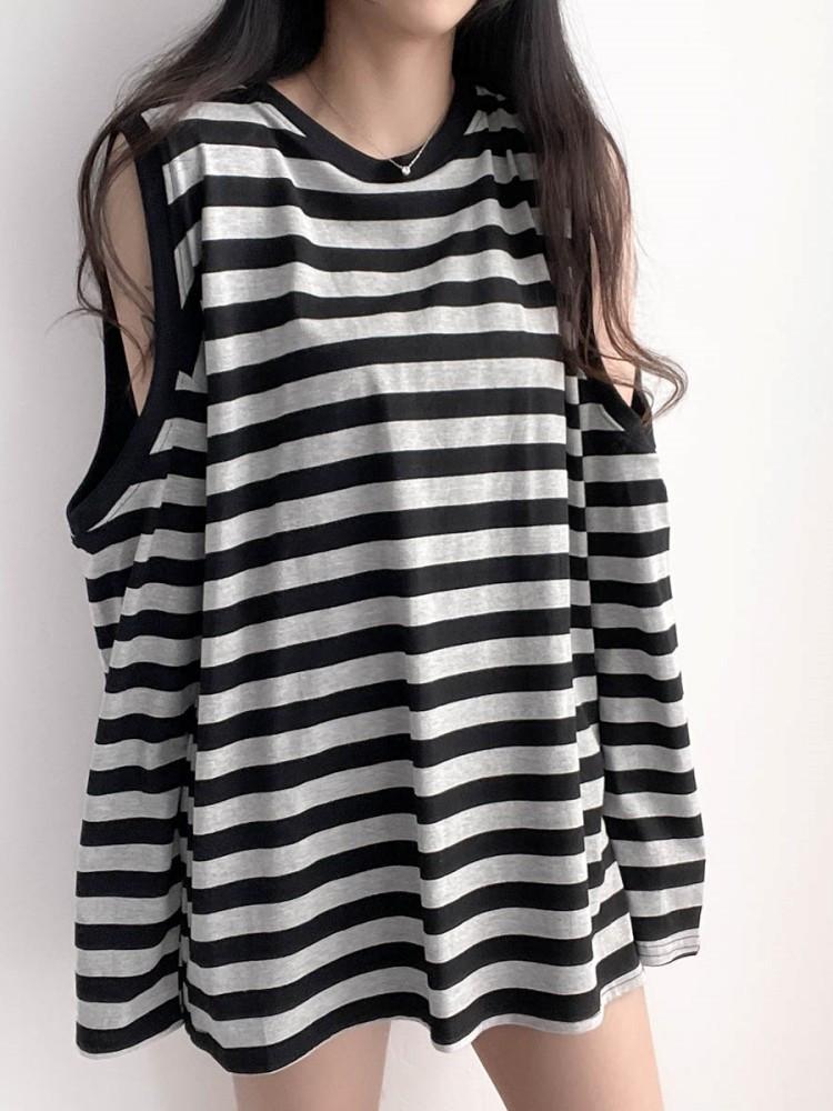 박시 단가라 어깨트임 하프 긴팔티