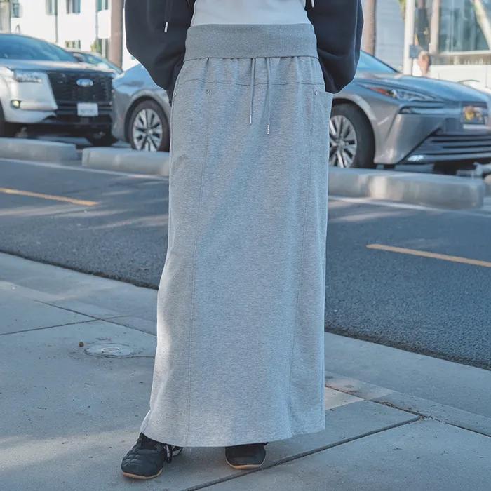 Fold Sweat Long Skirt - Grey