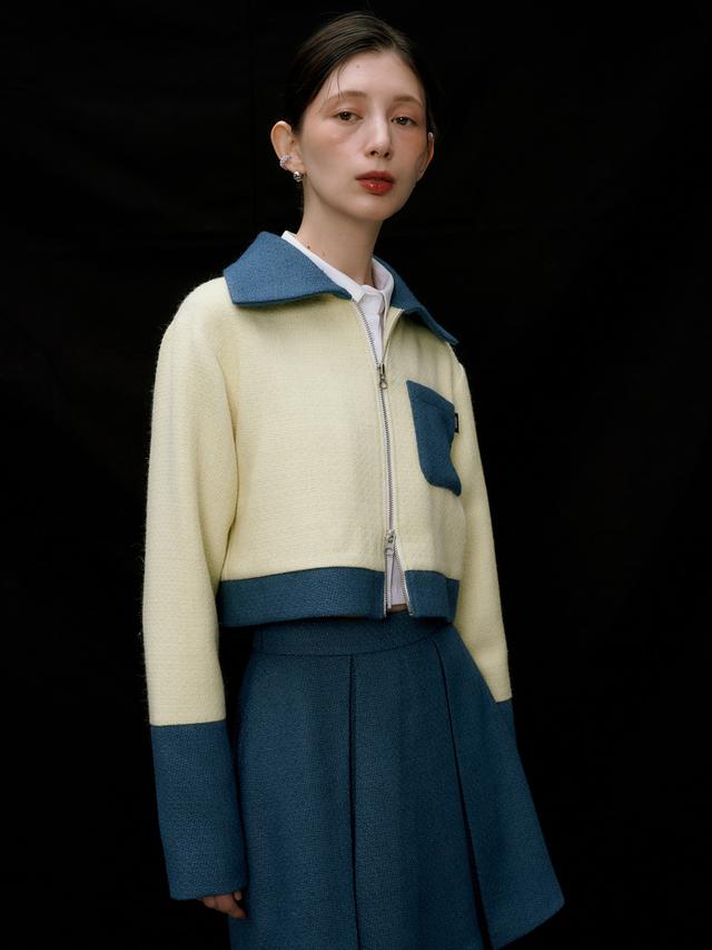 cropped color-block jacket_lemon