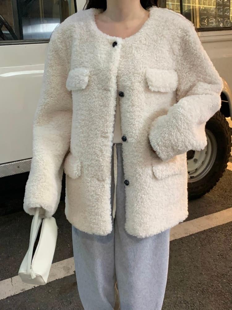 [르아브르] 머프 노카라 무스탕 코트, 여자 노카라 뽀글이 자켓