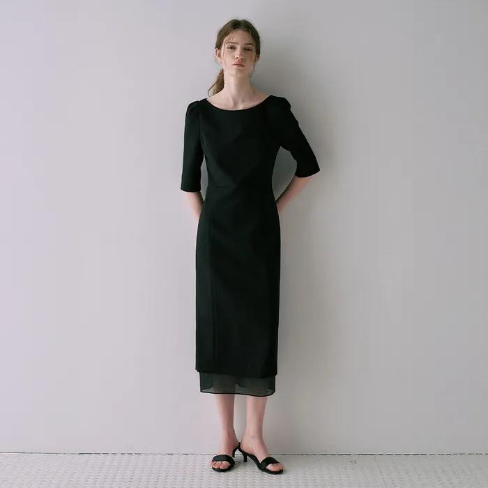 Classic Boat-Neck Dress[LMBFSPDR809]-Black