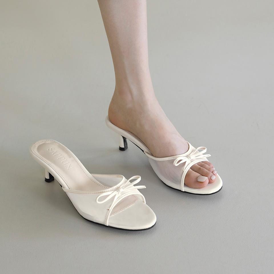 사뿐 르네린 메쉬 리본 샌들 뮬 (5cm)