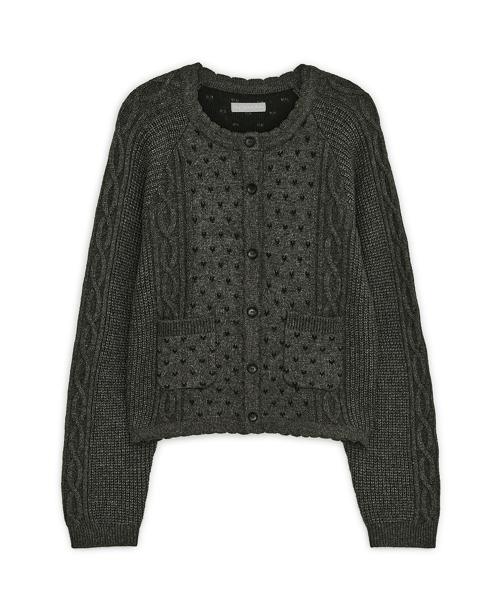 빈티지 러플 니트 가디건 (차콜)