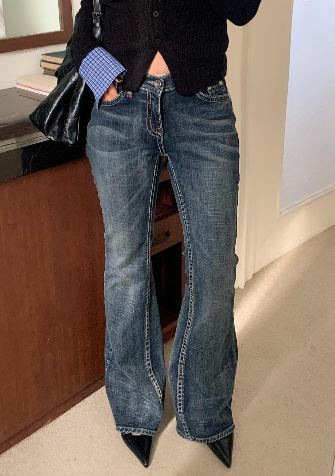 비비파크 [미친핏/OOTJ]베티 빈티지 스티치 로우라이즈 부츠컷 데님 청바지