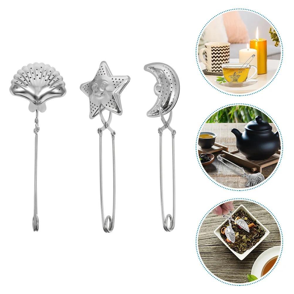 Lifkome 티백 달 쉘 스마일 천상의 차 주입기, 금속 힌지 클램프 스타일, 스트레이트 핸들, 느슨한 잎차