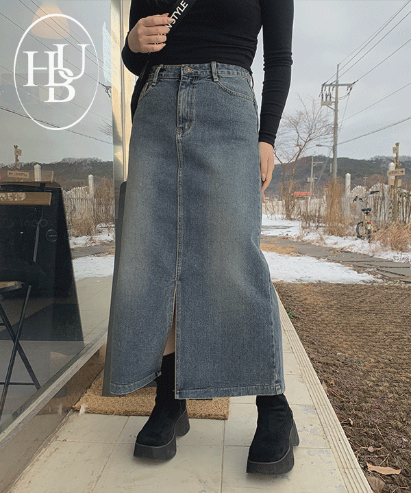 하비언니 10048 [4천장돌파]  #MADE, 애쉬 슬릿 데님 롱스커트(XS~3XL)