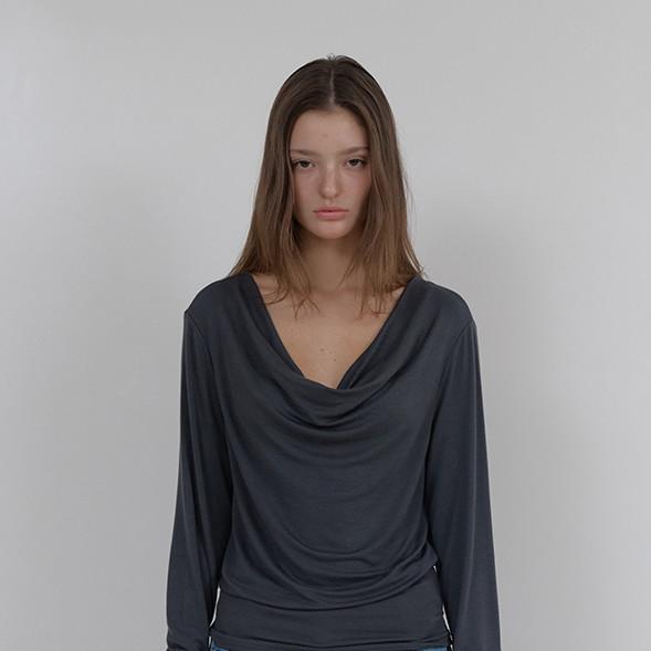 LOOSE COWL NECK TOP (CHARCOAL)