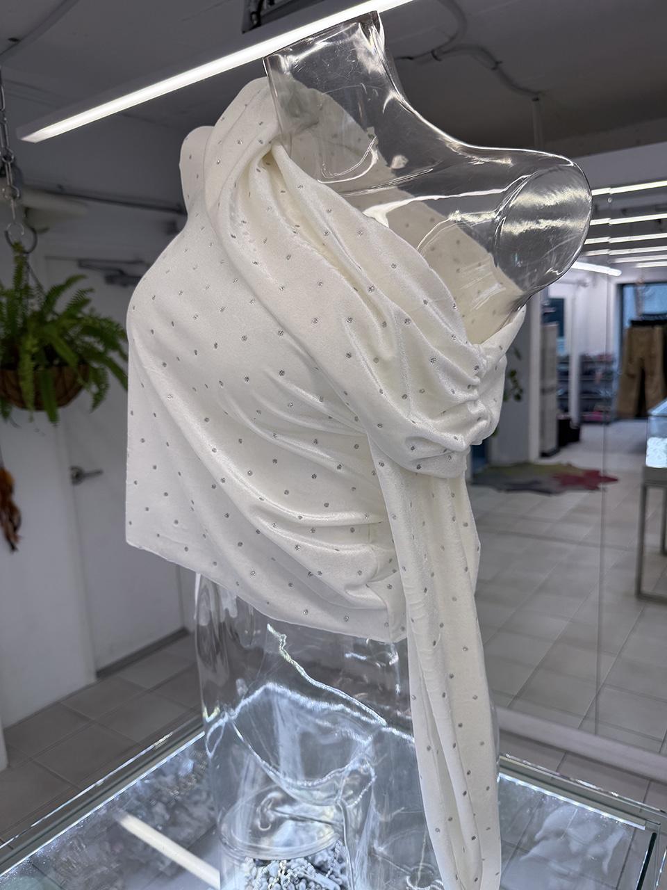 dot velvet off-shoulder top