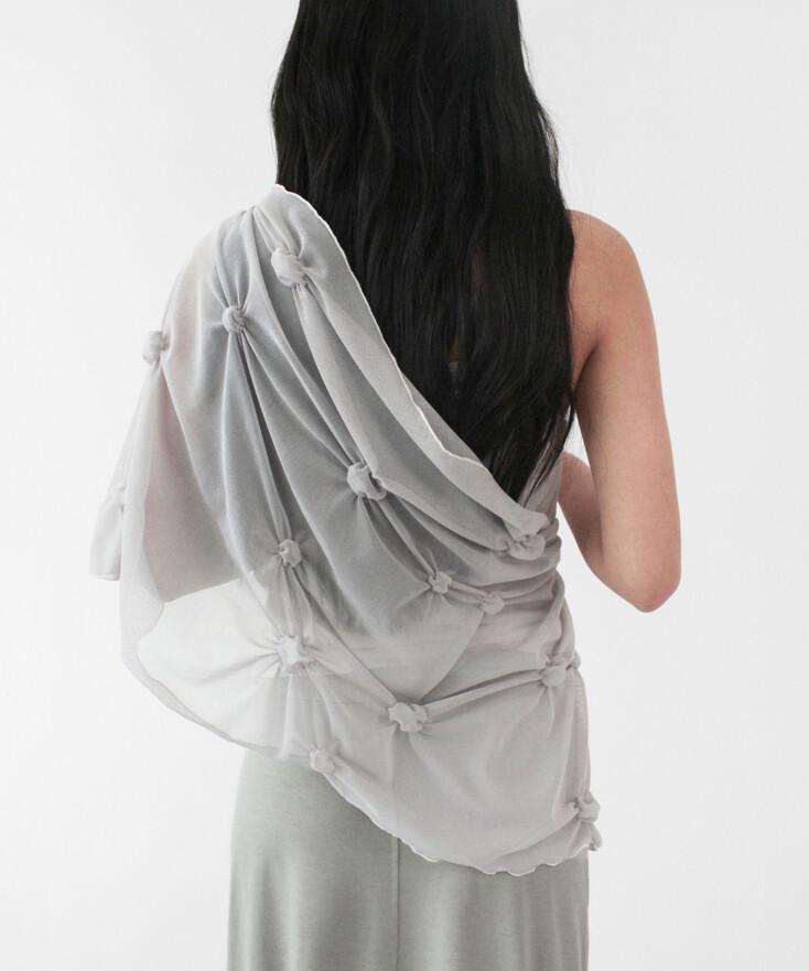 MESH DOT SHIRRED SCARF, LIGHT GRAY