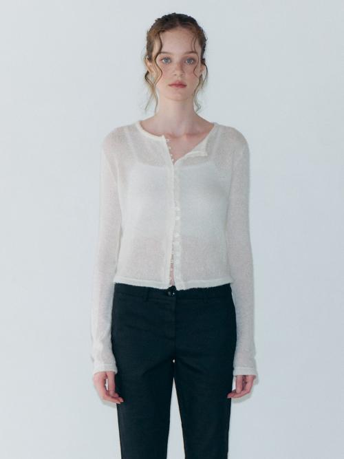 Boucle Round Cardigan, Ivory