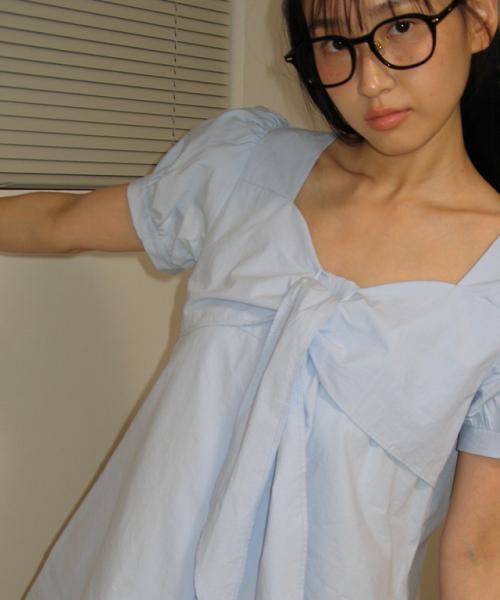 RIBBON BOW HALF SLEEVE DRESS SOFT BLUE