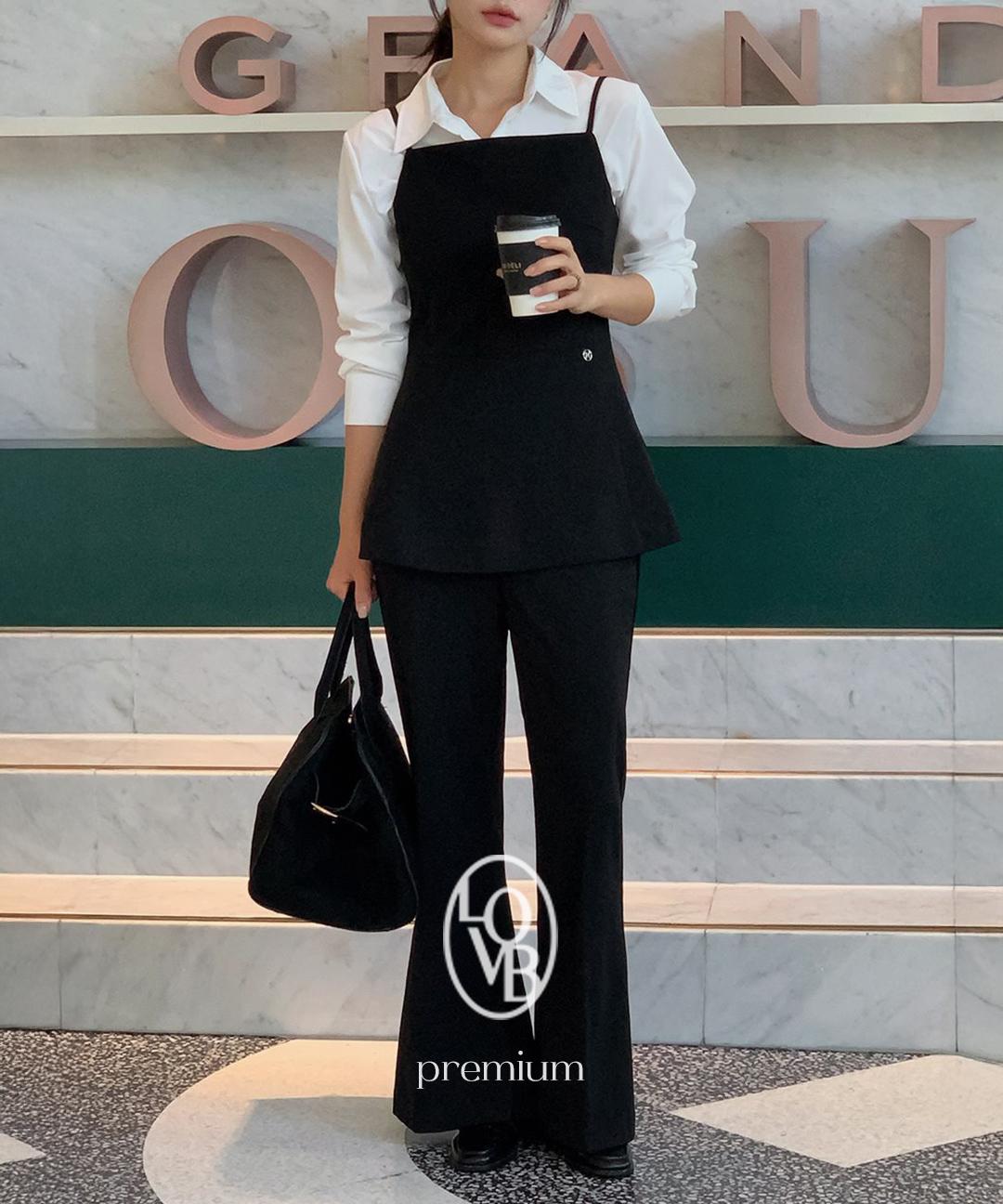 핫핑 [구김NO/쫀쫀탱탱][활용도👍][MADE][LOVB] 콜어바웃슬림 페플럼 슬리브리스+밴딩 부츠컷 슬랙스 투피스set(44~100) (빅사이즈투피스-투피스셋업-하객룩셋업-출근룩)