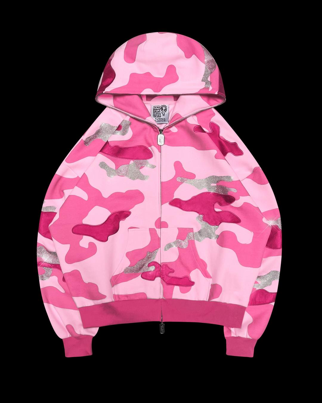 OFF DUTY CAMO ZIP HOODIE BABY PINK - XS
