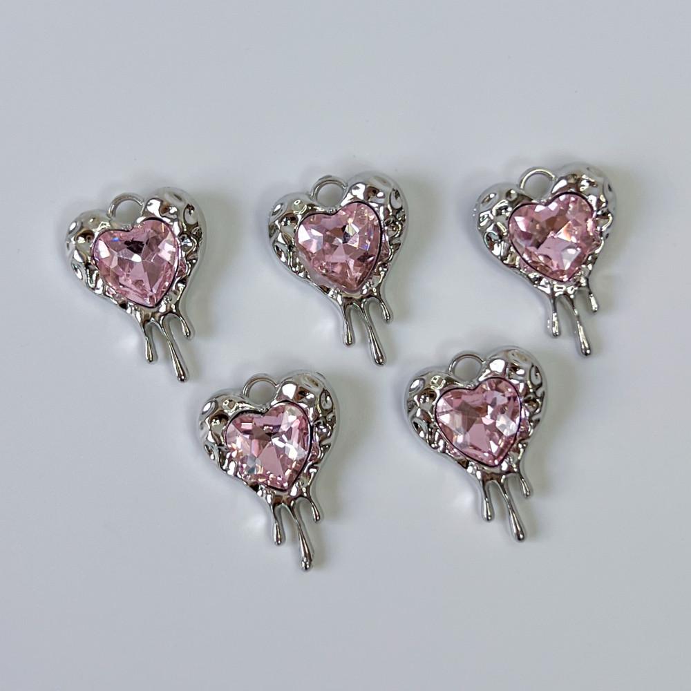 핑크 하트 펜던트 키링 목걸이 액세서리 재료 Y2K