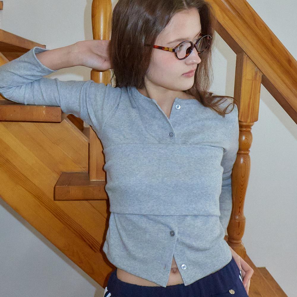 LAYERED BUSTIER TIE BACK SLIM FIT CARDIGAN GREY