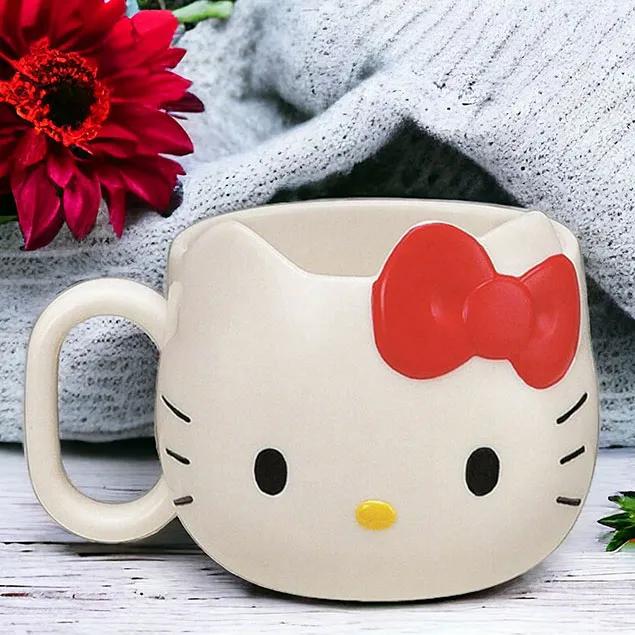 산리오 헬로키티 입체 리본 얼굴 머그컵
