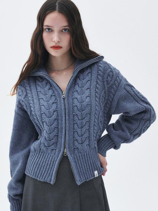 울 케이블 니트 집업 가디건_6COLORS