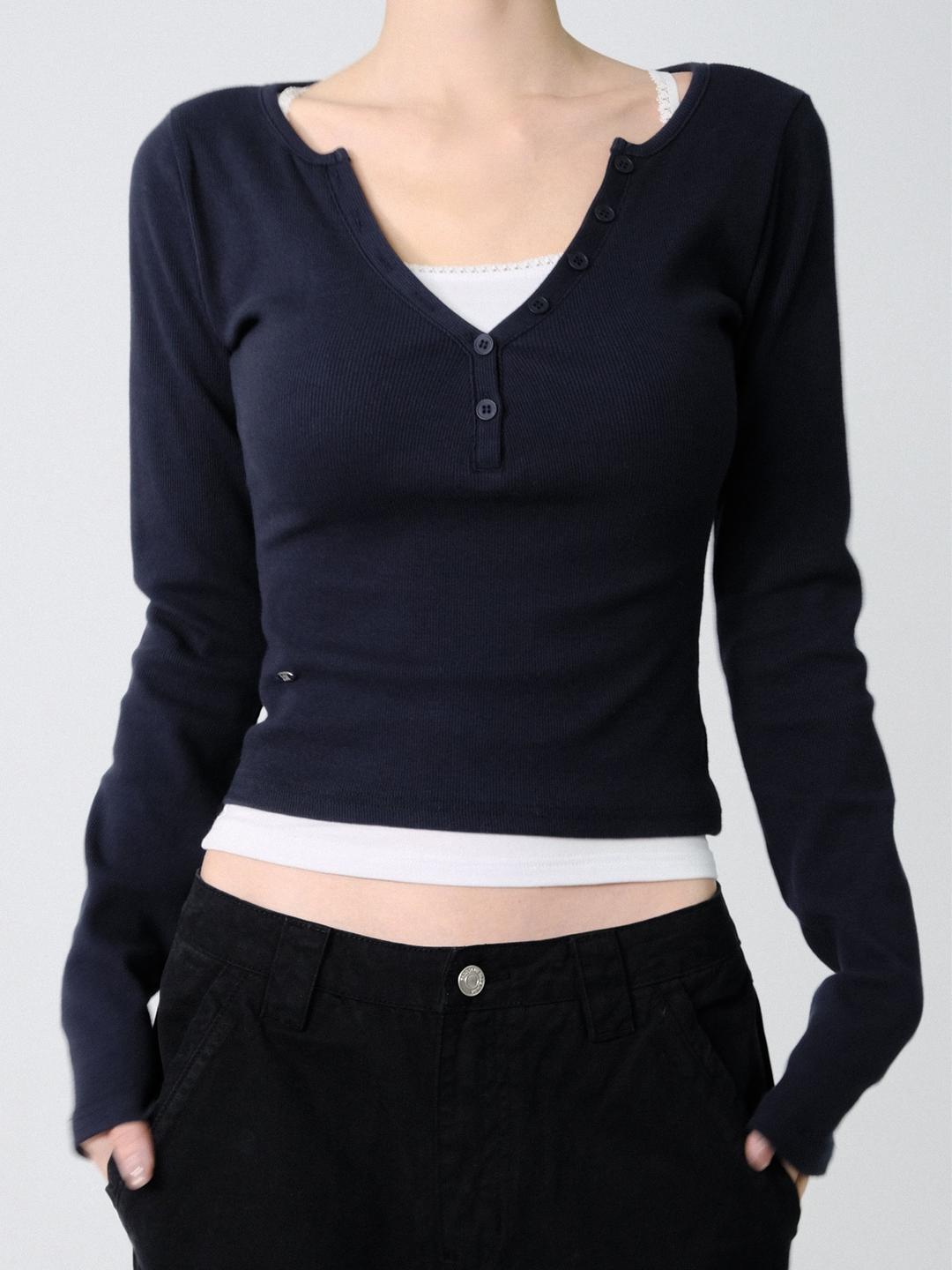 V Henley - Neck Ribbed T