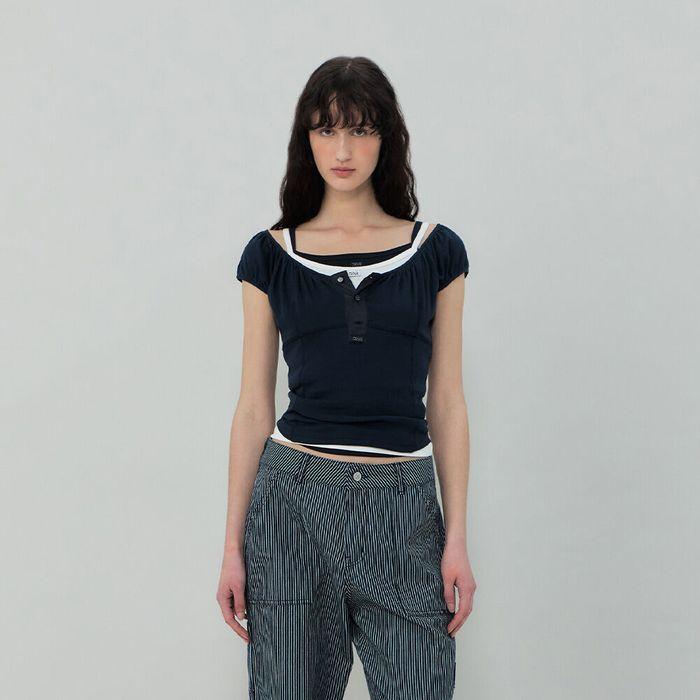 JOEY U-NECK TOP (NAVY)