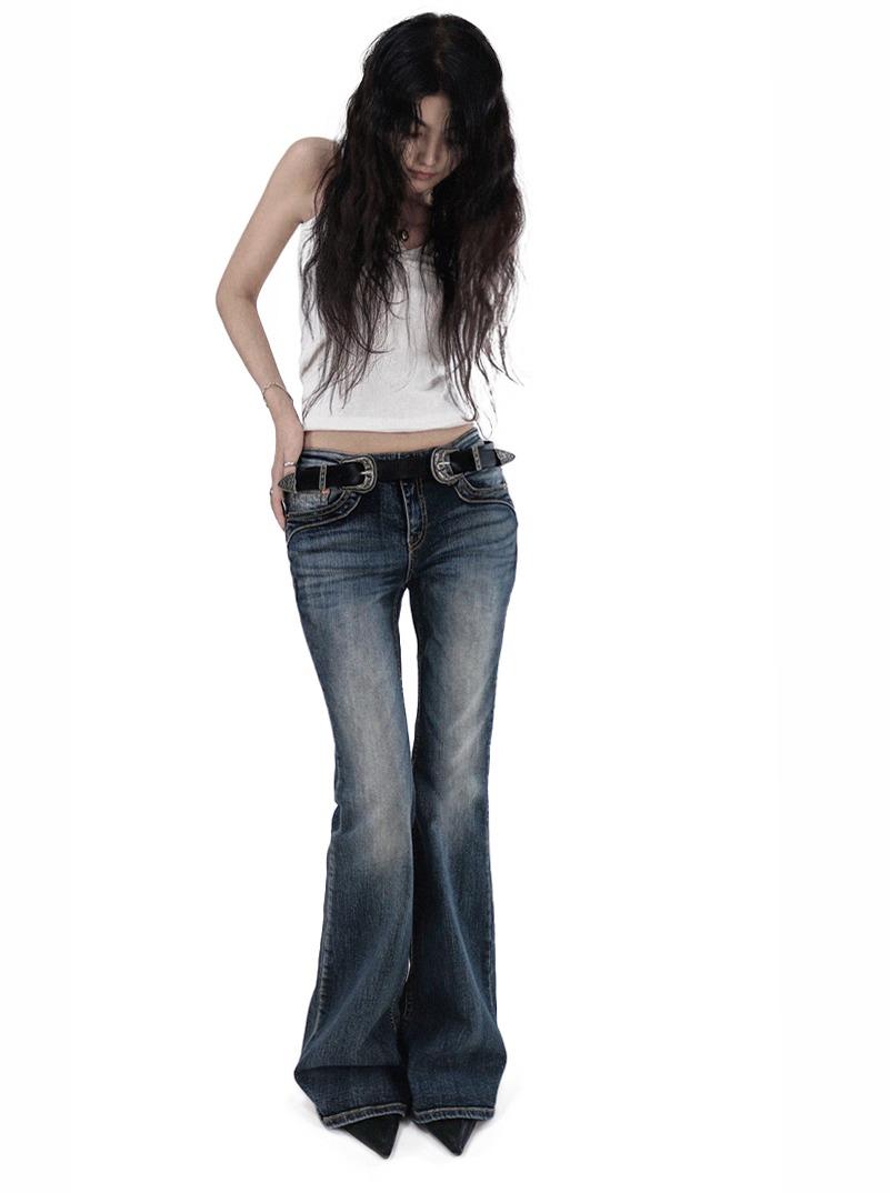 DEN LOW WAIST CURVE POCKET EDGE BOOTCUT DENIM JEANS 덴 로우웨스트 커브 포켓 엣지 진청 부츠컷 데님진