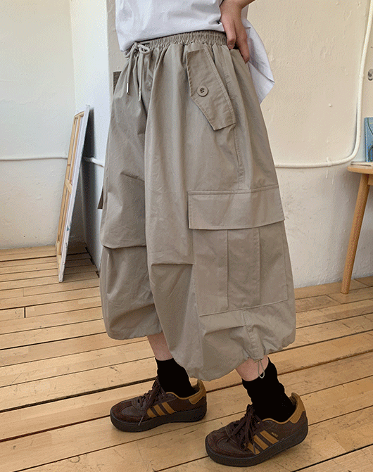 바온 [6천장돌파][unisex] 텐피 스트링 카고 파라슈트 버뮤다 팬츠 (4color)