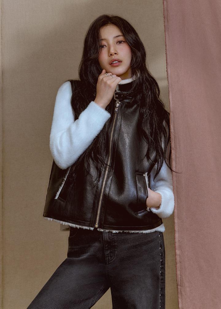 여성 인조 무스탕 베스트_BLACK - 게스코리아