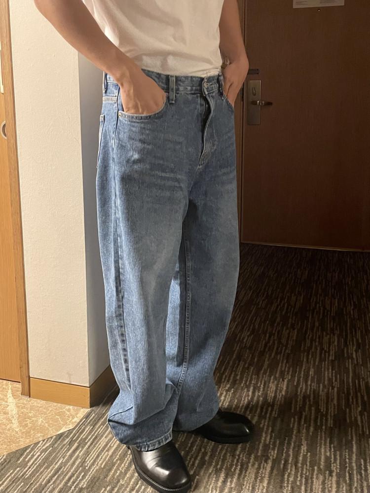 Yoc denim 남자 와이드 중청 청바지 세미 와이드 오버핏 팬츠 데님 바지