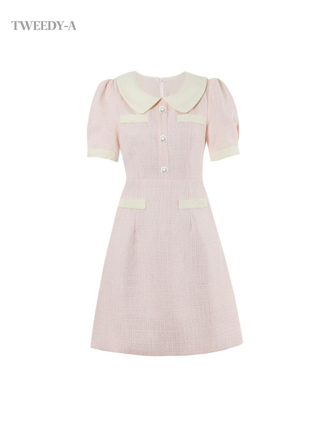 가든 린넨 트위드 미니 원피스 로맨틱 핑크
