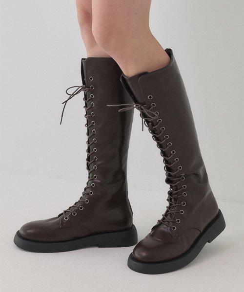 레이스업 플랫 워커 롱부츠 412148002 (3.5cm/3color)