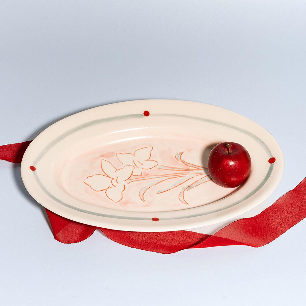 'amaryllis' oval plate (red&green)