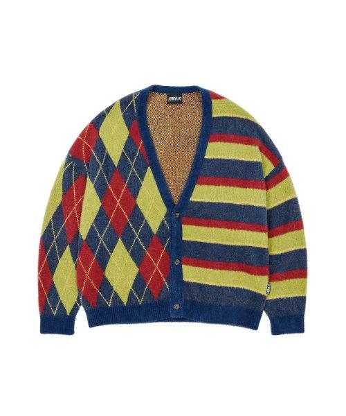 Argyle Stripe Mixed Cardigan [NAVY]