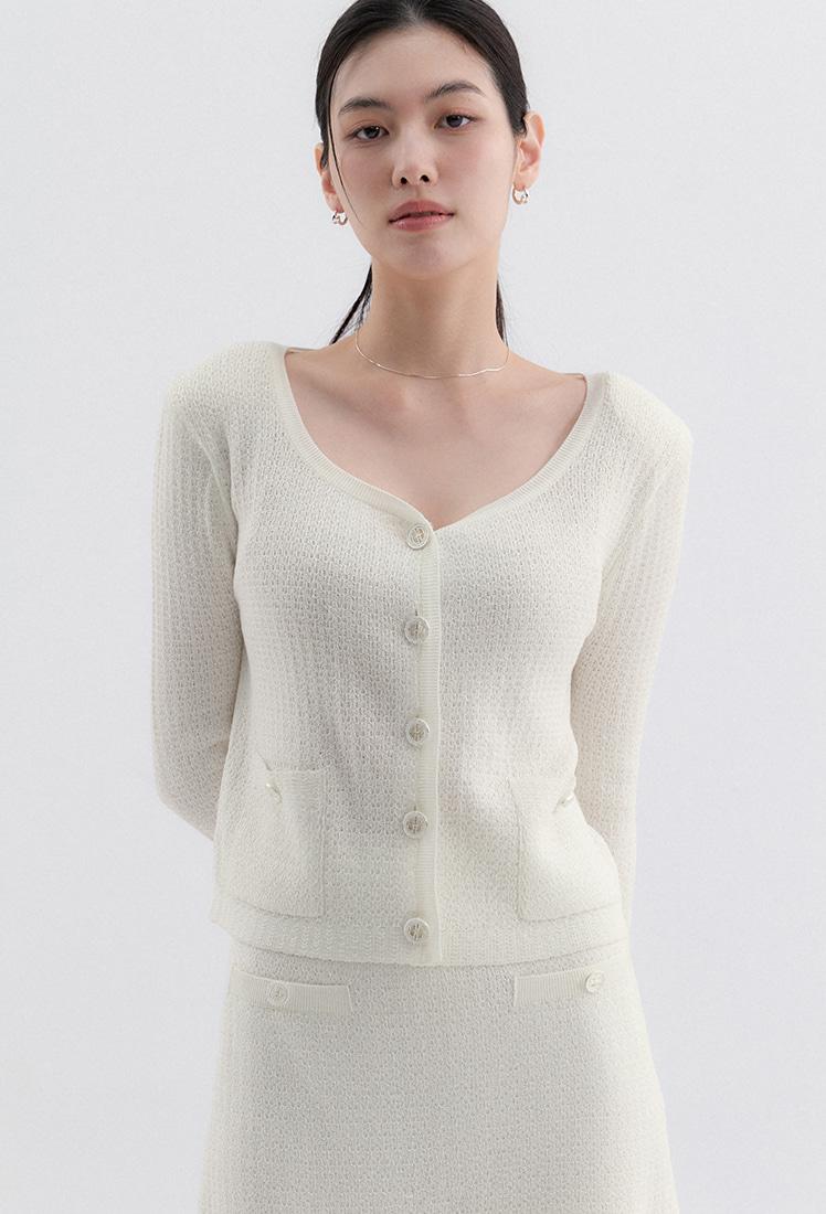 Annie Tweed Knit Cardigan (Ivory)