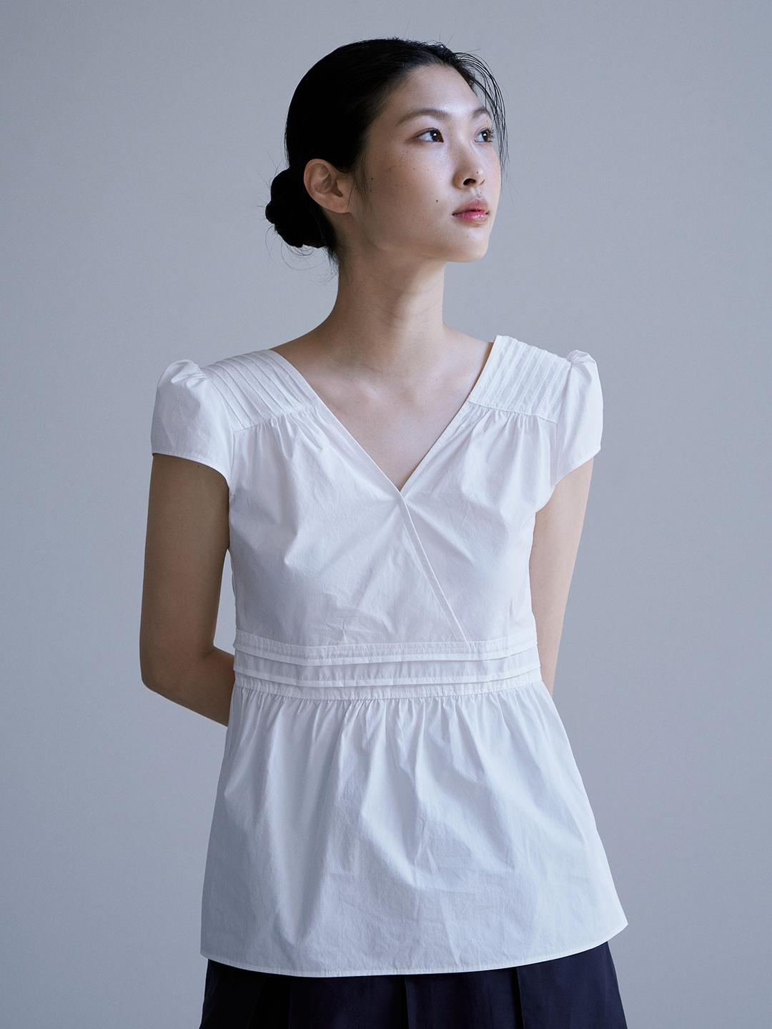 PUFF PIN TUCK BLOUSE  [ WHITE ]