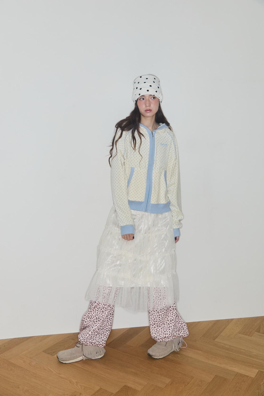 TERRY DOT RAGLAN HOODIE (CREAM / BLUE)