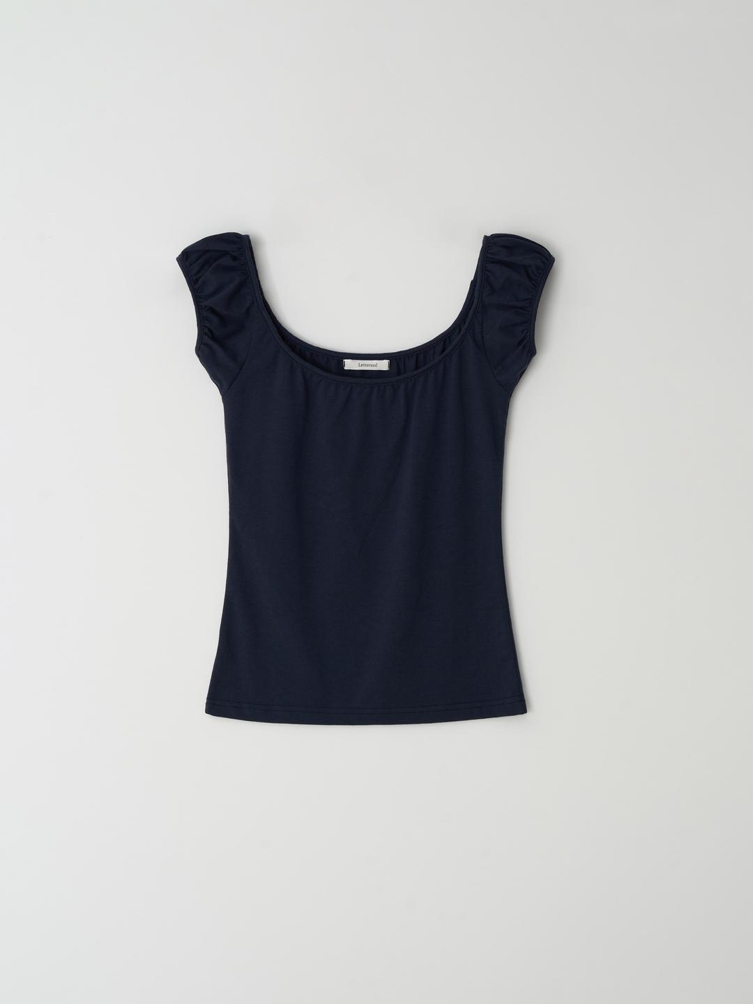 Shirring Scoop Neck Top (Navy)