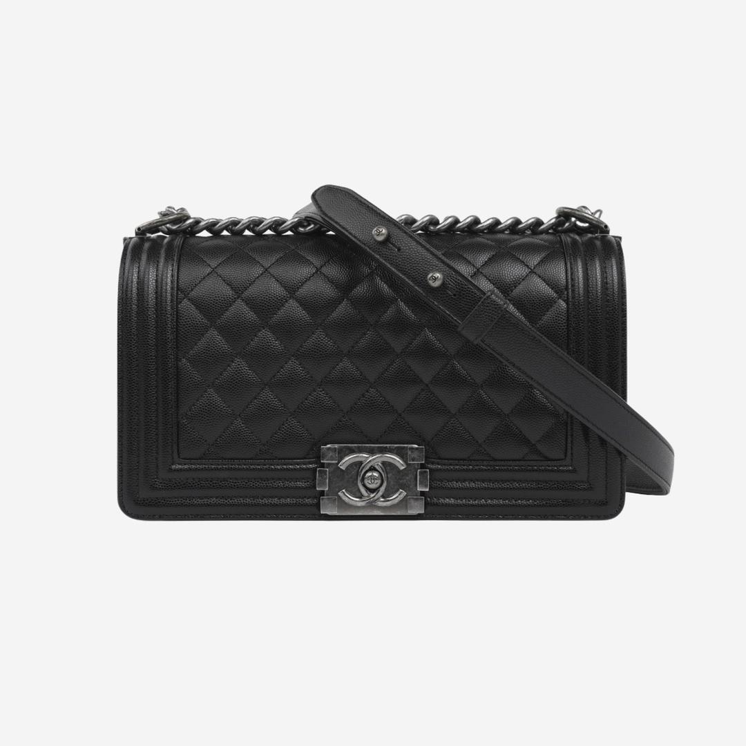 Chanel Medium Boy Chanel Handbag Grained Calfskin & Ruthenium Black