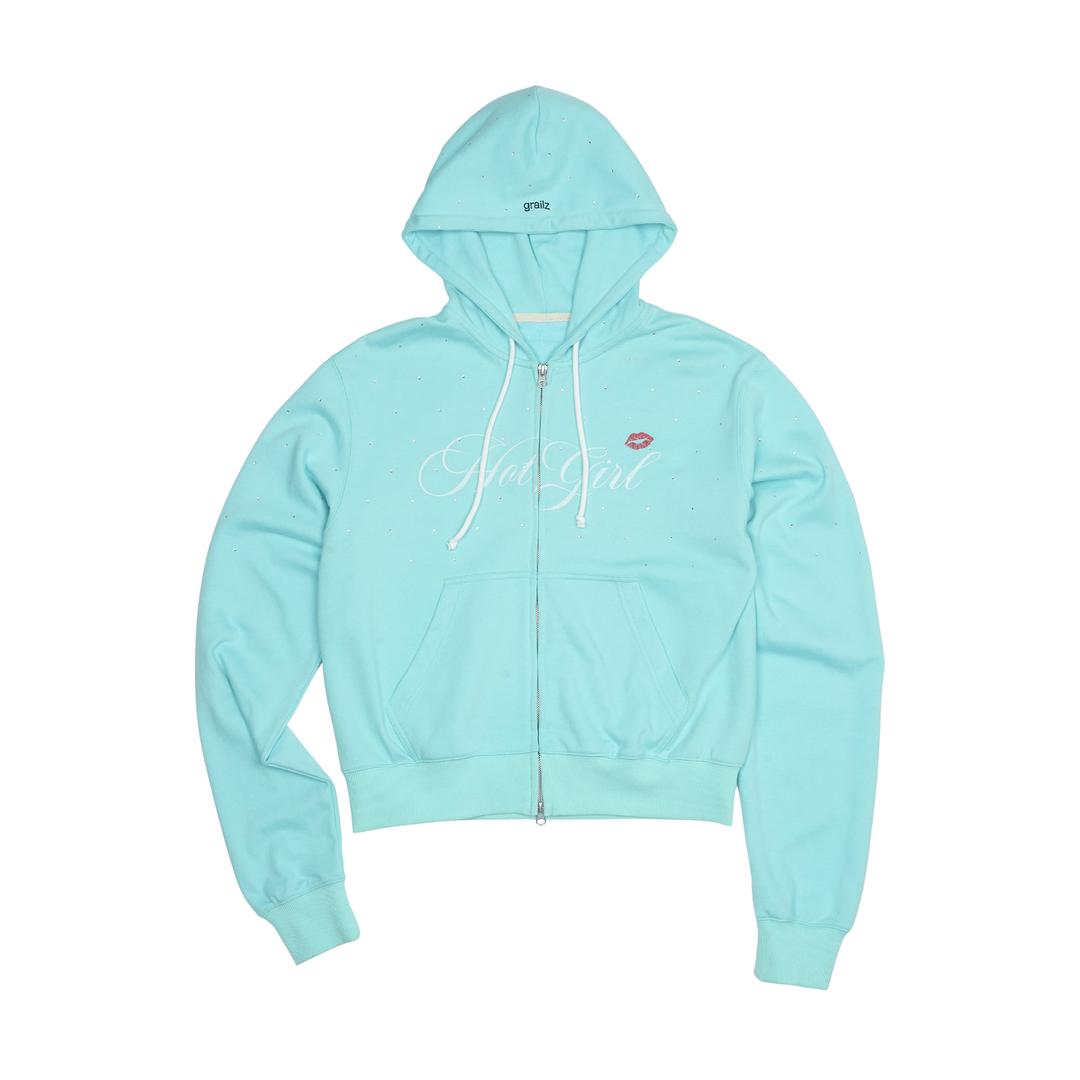 HOT GIRL CRYSTAL ZIP HOODIE [SKY BLUE]