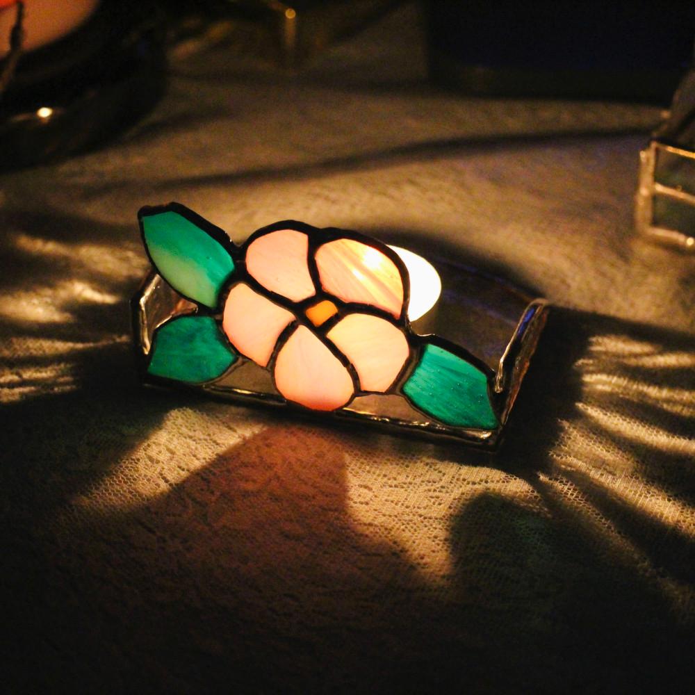 스테인드글라스 캔들홀더 트레이 무궁화꽃 유리공예