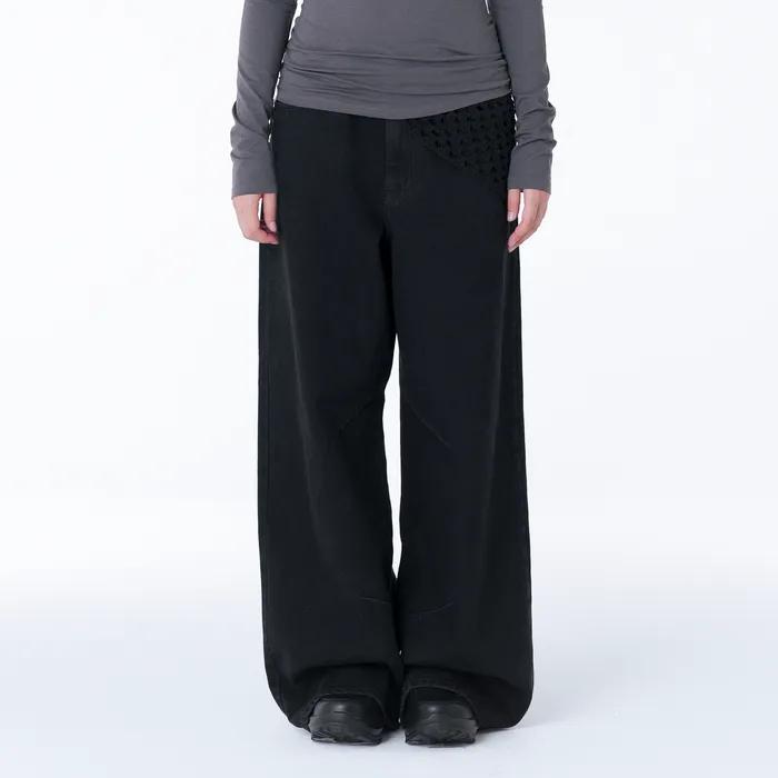 Pocket denim wide pants BLACK