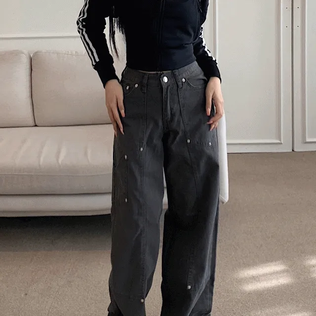 [주문폭주/핏보장] OOT 리벳 카펜터 와이드 팬츠