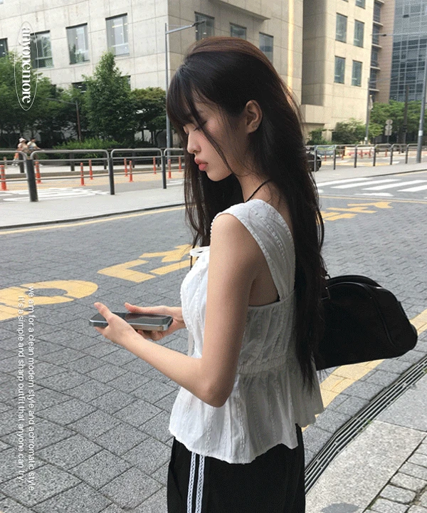 [허리밴딩🤍] 바민 퓨어 리본 스트랩 나시 여름 블라우스 (2color)
