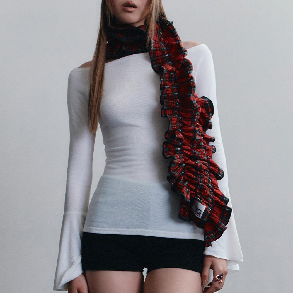 EMMA FLEECE FRILL MUFFLER (TARTAN CHECK RED)