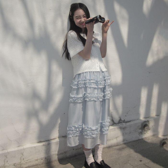 SHEER FRILL LONG DRESS_SKY BLUE